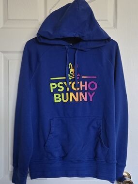 Psycho Bunny Men's Blue Hoodie with Rainbow Logo